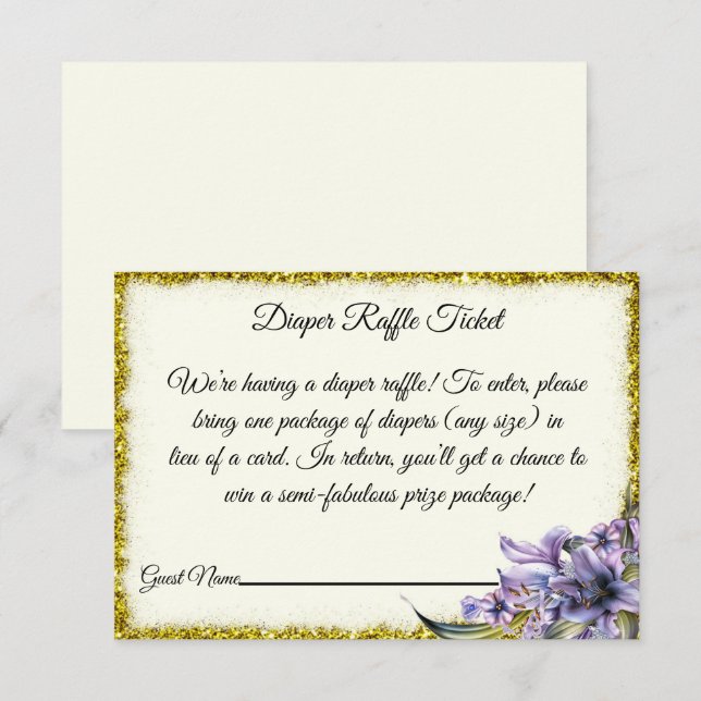 Purple Tulips Baby Shower Diaper Raffle Card (Front/Back)