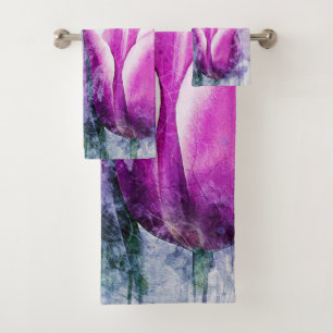 Purple Tulips Bath Towel Set
