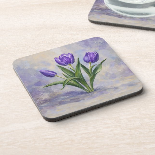 Purple Tulips Beverage Coasters (Left Side)