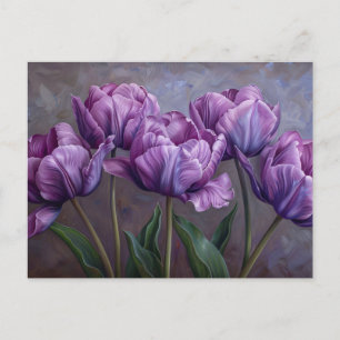Purple Tulips Botanical Oil Painting Postcard