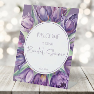 Purple tulips Bridal shower Welcome Pedestal Sign