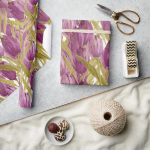 Purple Tulips Elegant Watercolor Wrapping Paper