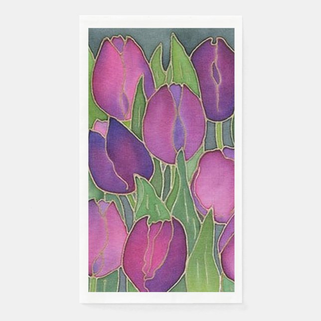 Purple Tulips Floral Guest Towel Napkins (Front)