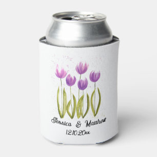 Purple Tulips floral Spring Rustic Weddings Can Cooler