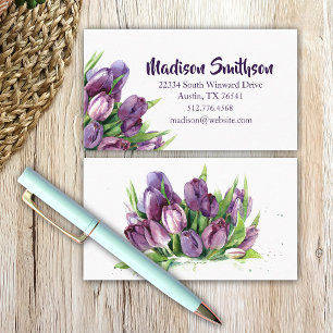 Purple Tulips Floral Watercolor Business/ Calling Card