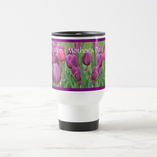 Purple Tulips Flower Art Mother's Day Travel Mug (Center)