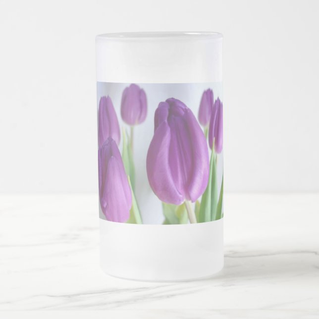 Purple Tulips Frosted Glass Beer Mug (Center)
