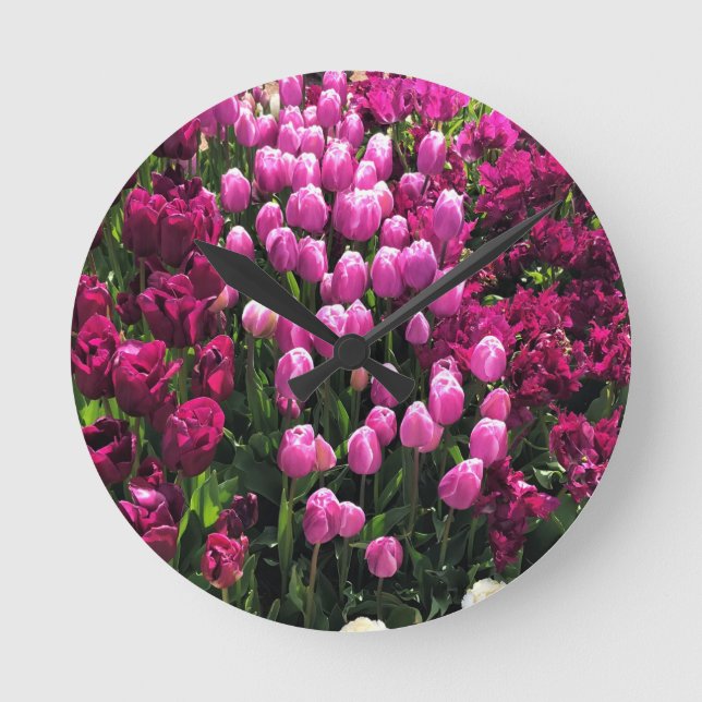Purple Tulips Garden Bed Round Clock (Front)