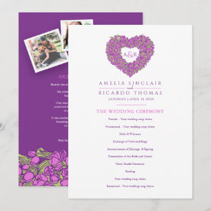 Purple tulips heart love story ceremony programme
