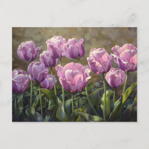 Purple Tulips Lush Flowers Oil Painting Postcard