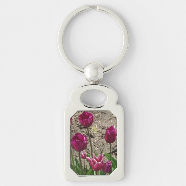 Purple Tulips metal key chain (Front)