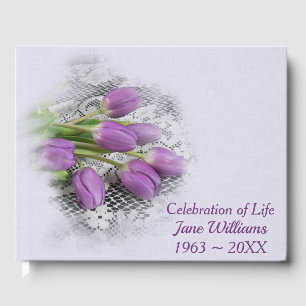 Purple Tulips on Lace for Funeral Guest Book