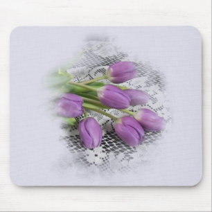 Purple Tulips on Lace  Mouse Mat