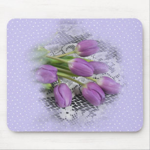 Purple Tulips on Lace Mouse Pad