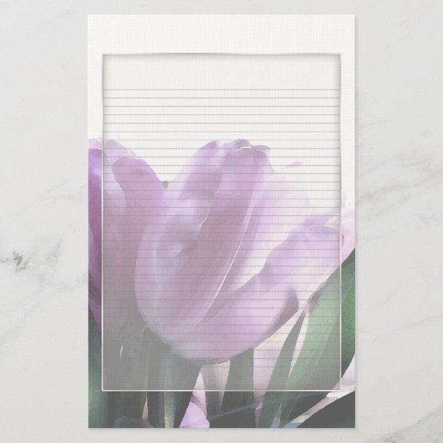 Purple Tulips Optional Lined Note Paper (Front)