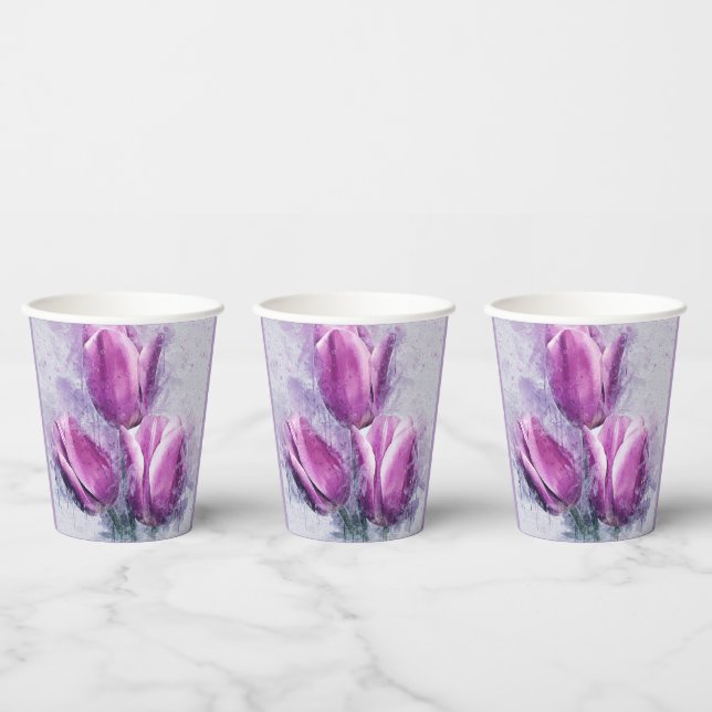 Purple Tulips Paper Cups (Multi)