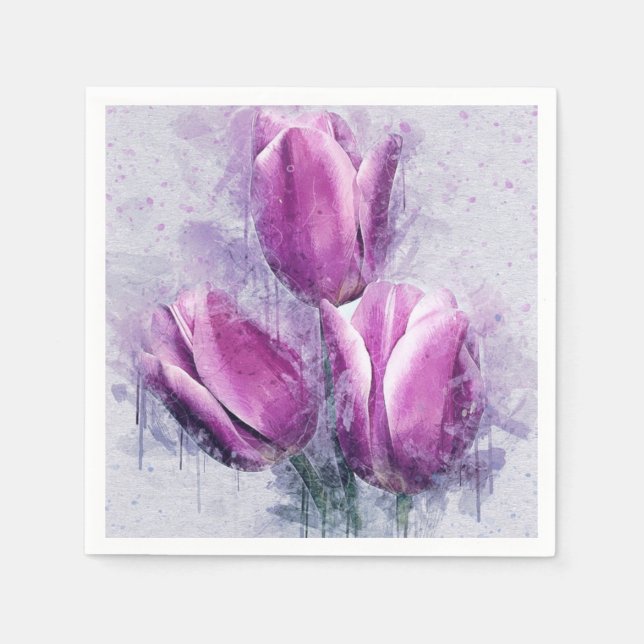 Purple Tulips Paper Napkins (Front)