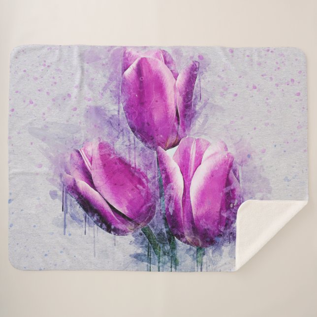 Purple Tulips Sherpa Blanket (Front (Horizontal))