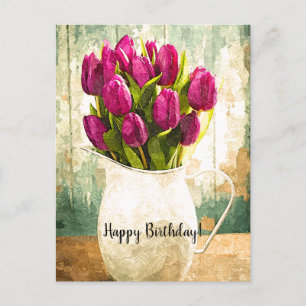Purple Tulips, Spring Bouquet Birthday Art Holiday Postcard