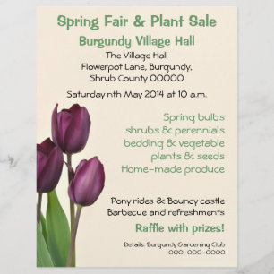 Purple tulips spring fair or plant sale flyer