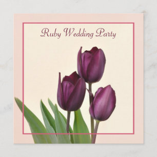 Purple tulips square Ruby anniversary party Invitation
