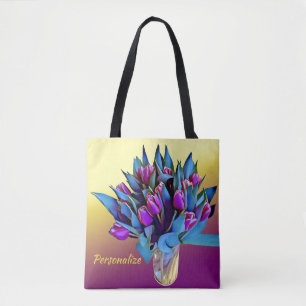 Purple Tulips Watercolor Personalise Tote Bag