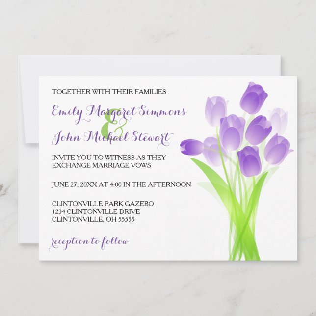 Purple Tulips - Wedding Invitation (Front)