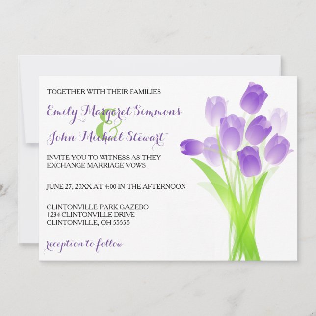 Purple Tulips - Wedding Invitation (Front)