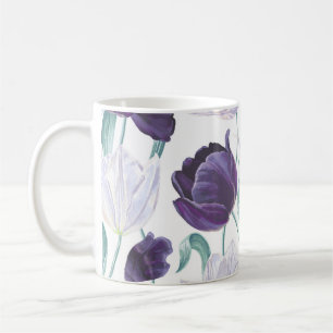 Purple Tulips: White Vintage Realism. Coffee Mug