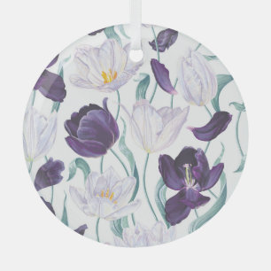 Purple Tulips: White Vintage Realism. Glass Tree Decoration