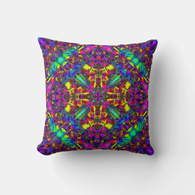 Purple Turquiose and Yellow Mandala Pattern Cushion (Front)