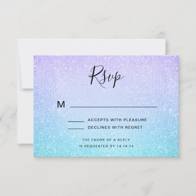 Purple & Turquoise Bat Mitzvah RSVP Glitter Paint  Card (Front)