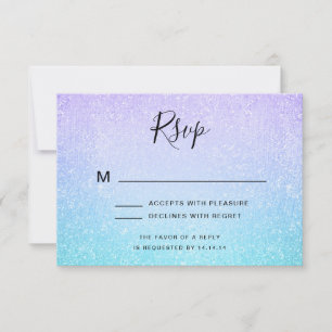 Purple & Turquoise Bat Mitzvah RSVP Glitter Paint Card