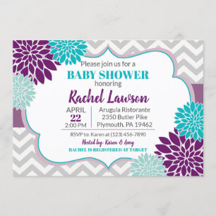 Purple & Turquoise Blooms Floral Baby Shower Invitation