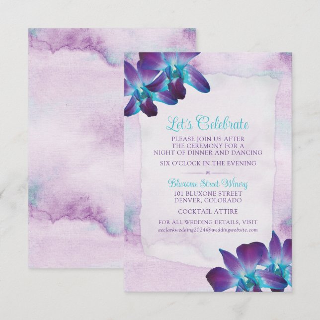 Purple Turquoise Blue Dendrobium Orchid Wedding Enclosure Card (Front/Back)