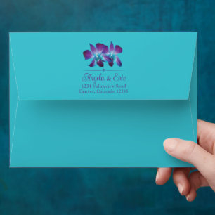 Purple Turquoise Blue Dendrobium Orchid Wedding Envelope