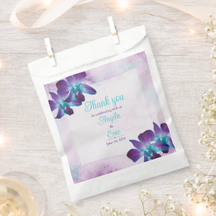 Purple Turquoise Blue Dendrobium Orchid Wedding Favour Bags