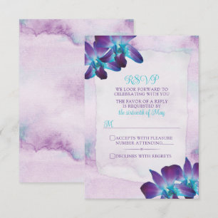 Purple Turquoise Blue Dendrobium Orchid Wedding RSVP Card