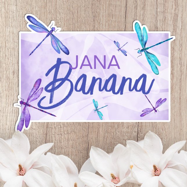 Purple, Turquoise, Blue Dragonflies Custom Sticker (purple, blue, turquoise dragonflies kiss cut sticker with name, cute personalized purple sticker)