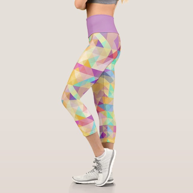 Purple Turquoise Blue Green Pink Art Pattern Capri Leggings (Left)