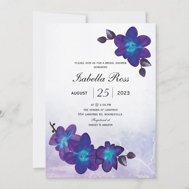 Purple Turquoise Blue Orchid Bridal Shower Invitation (Front)