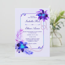 Purple Turquoise Blue Orchid Wedding Invitation