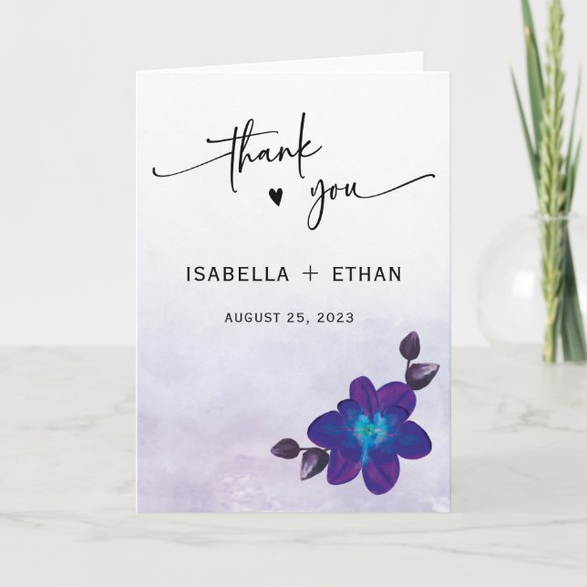 Purple Turquoise Blue Orchid Wedding Thank You (Front)
