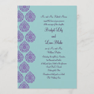 Purple/Turquoise Damask Wedding Invitation