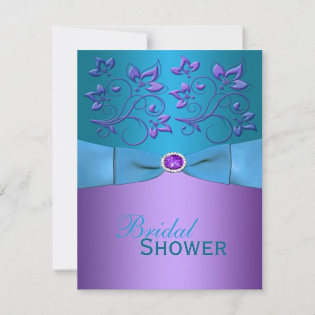Purple, Turquoise Floral Bridal Shower Invite (Front)