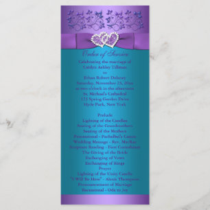 Purple, Turquoise Floral Hearts Wedding Program Programme