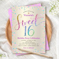 Purple Turquoise Glitter Sweet 16 Birthday Gold