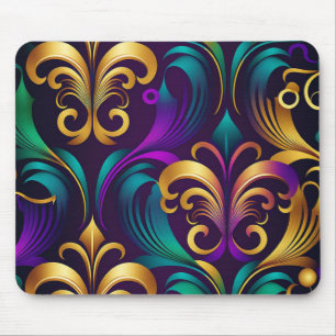 PURPLE TURQUOISE GOLD FLEUR DI LIS MARDI GRAS MOUSE MAT