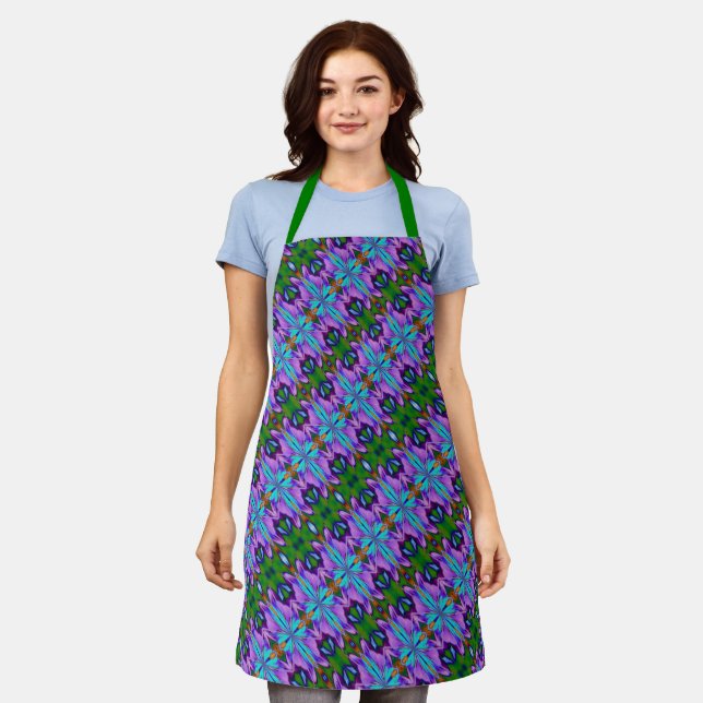 Purple Turquoise Green Abstract Design Apron (Worn)