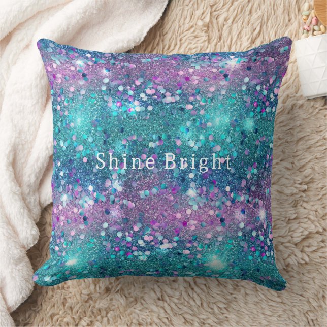 Purple Turquoise Mermaid Sparkle Girly Glitz Cushion (Blanket)